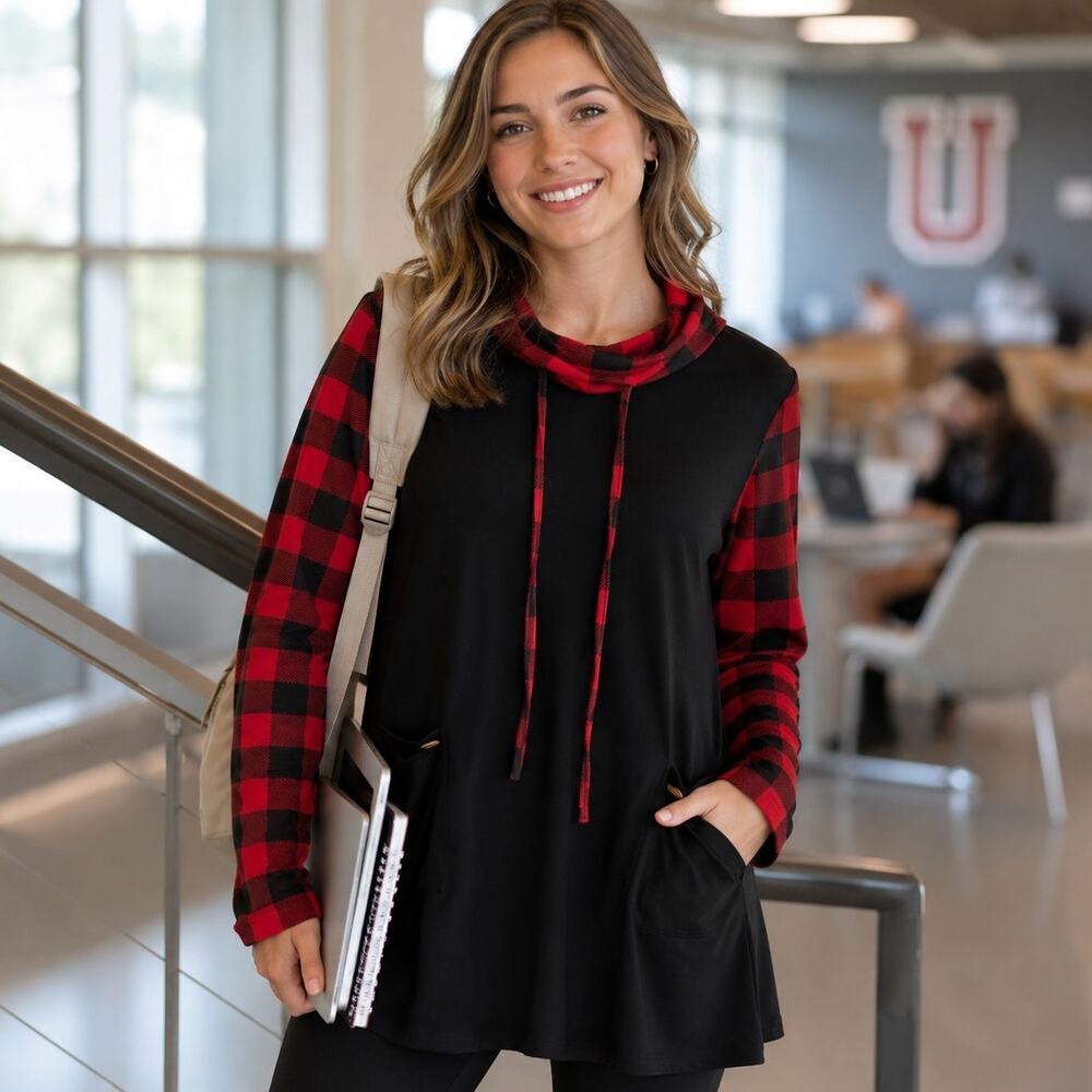 Women’s Plaid Red and Black Tunic Top NWT, Size XL